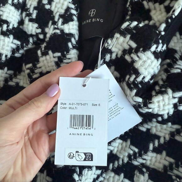 NWT Anine Bing Quinn Blazer Jacket Houndstooth Tweed Padded Shoulders Sz Small - Picture 4 of 9